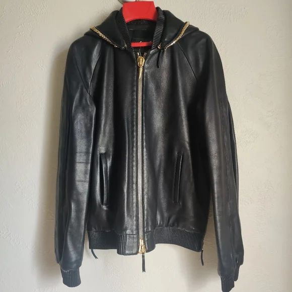 Giuseppe Zanotti Lamb Leather Hoodie Sweater Bomber Jacket - Picture 2 of 12